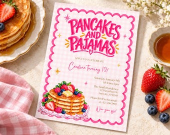 Invitation pour une fête d'anniversaire sur le thème des crêpes et des pyjamas, invitation pour une fête d'anniversaire de fille
