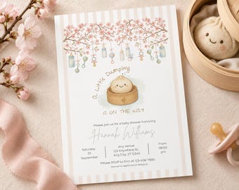 A Little Dumpling Is On The Way Baby Shower Invitation | Editable Canva Template (Digital Download)
