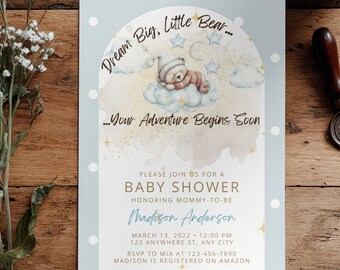 Träumen Sie die große kleine Bärn-Babyparty-Einladung | Wolken Baby einladen | Bearbeitbare Canva Vorlage | Druckbar & Handy Download