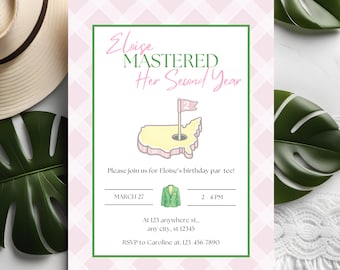 Sie meisterte ihr zweites Jahr Geburtstag einladen | Golf Theme Einladung zum 2.Geburtstag | Bearbeitbare Canva Vorlage | Druckbar und mobil