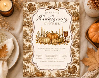 Thanksgiving Dinner Invitation, Fall Harvest Party Invite (Canva Template)