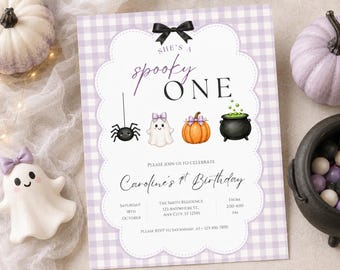 She's a Spooky One First Birthday Invitation, Halloween Girl Party Invite (Digital Download)