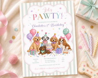 Invitation d'anniversaire modifiable pour chiot, invitation pour une fête d'anniversaire de chienne (téléchargement numérique)