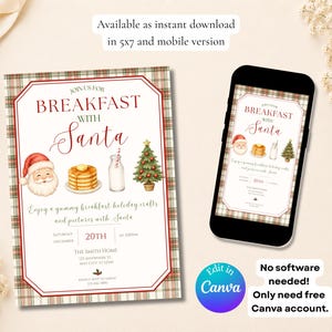Mall för frukost med jultomten, julinbjudan i akvarell (digital nedladdning) bild 2