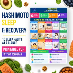 Guia de Sono e Recuperação para Hashimoto | Melhores Hábitos de Sono | Infográfico em PDF para Imprimir | Download Digital Imediato