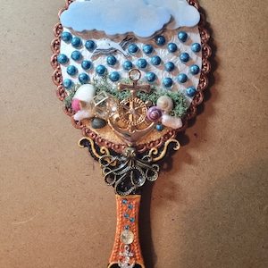Ready to Ship Topaz Octopus Vintage Style Nautical Vanity Hand Mirror/Paddle Wet Brush