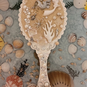 Ready to Ship June Pearl Birthstone Vintage Style Nautical Vanity Hand Mirror/Paddle Wet Brush
