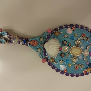 Ready to Ship Barbie Bedazzled Mermaid Vintage Style Nautical Vanity Hand Mirror/ Paddle Hair Brush