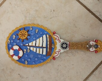 My Jolly Sailor Bold Vintage Style Nautical Vanity Hand Mirror/Paddle Hair Brush