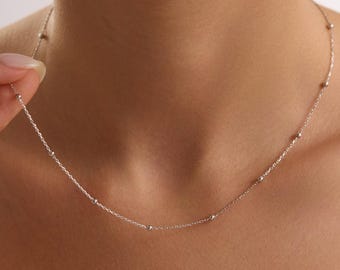 Collier chaîne satellite, fine chaîne de perles, argent sterling ou or vermeil 14 carats, collier superposé imperméable, cadeau de fête des mères