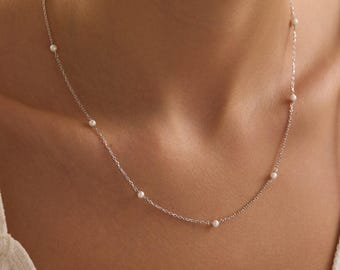 Collier chaîne et perles – Argent sterling 925 | Plaqué or 14 carats | Chaîne imperméable Dainty