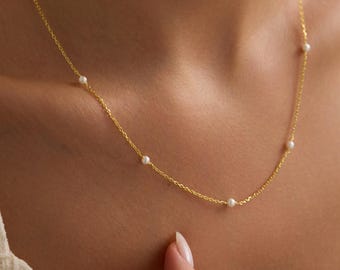 Collier chaîne de perles - Argent sterling plaqué or 14 carats