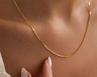 Collier chaîne en argent sterling 925 vermeil 14 carats : maillon carré minimaliste