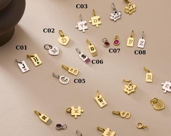 Pendentif à breloques personnalisé pour collier, breloque casse-tête avec nom de patte initiale coeur pierre de naissance, or vermeil 14 carats ou argent sterling 925, imperméable à l'eau