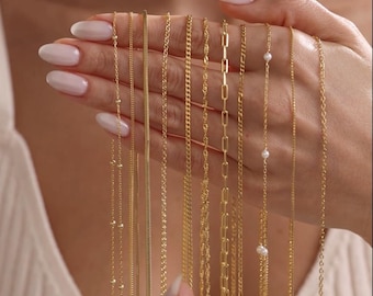 Collier chaîne délicat, chaîne en or vermeil 18 carats, chaîne en argent sterling 925, superposition de collier, chaîne à pendentif, cadeau de fête des mères