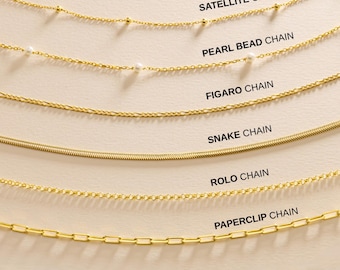 Chaînes de superposition imperméables, collier chaîne en or vermeil 14 carats ou en argent 925, chaînes minimales délicates, bordure trombone serpent au choix