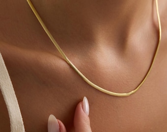 Collier chaîne serpent en argent sterling 925 : chevrons en or 14 carats imperméables