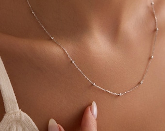 Collier chaîne satellite – Argent sterling 925 | Plaqué or 14 carats | Chaîne de superposition imperméable Dainty | Bijoux minimalistes pour femme