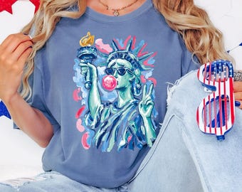 Comfort Colors® Statue of Liberty Blowing Gum Shirt, Celebrate 250th Anniversary Tee