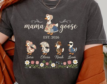 Personalized Mama Goose Duck Family Shirt, Custom Kids Names T-Shirt