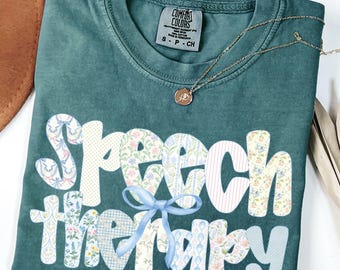Comfort Colors® Speech Therapy Shirt with Bow, Speech Language Pathology Shirt, Therapist Te, SLP Shirt, SLPA Shirt, Speech Pathologist Gift