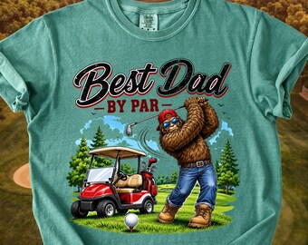 Bigfoot Golf Dad T-Shirt, Sasquatch Playing Golf Tee, Comfort Colors Apparel