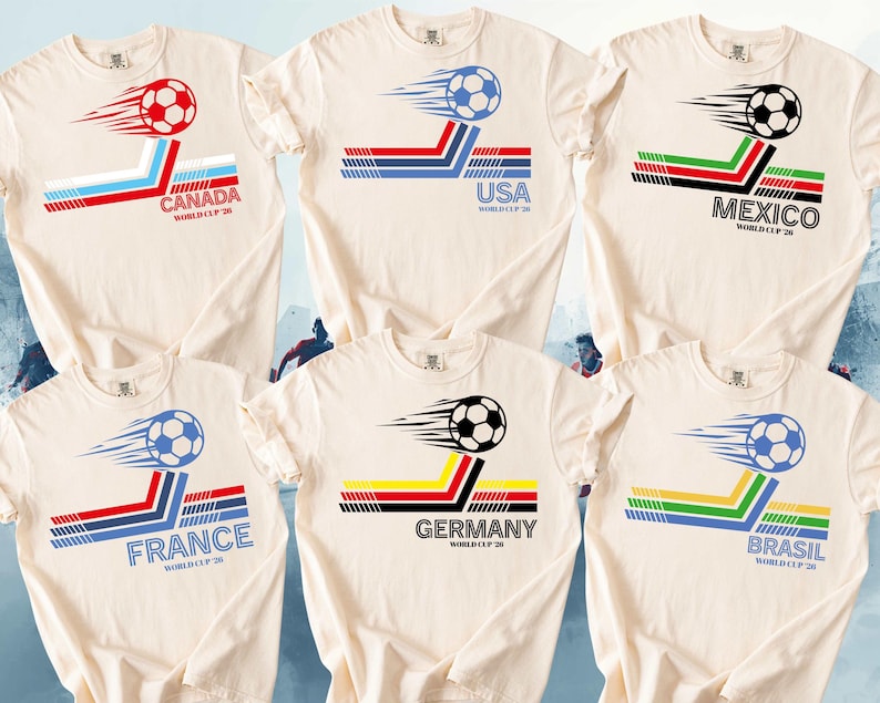Retro Soccer Tees: Brazil, Argentina, USA, Mexico, England, Portugal, France, Germany World Cup 2026 image 1