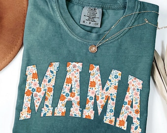 Camiseta Floral Mama Comfort Colors, Camiseta para el Día de la Madre