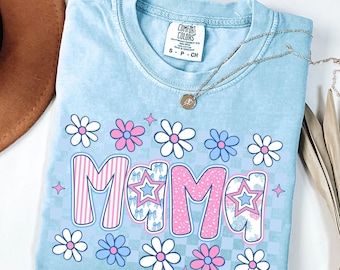 Camiseta Floral Mama Comfort Colors, Camiseta para el Día de la Madre