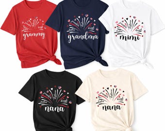 Personalized Firework USA Flag Grandma And Kids Shirt, America 250th Shirt For Patriotic Nana Gigi Mimi, 4th of July Independence Day Gift