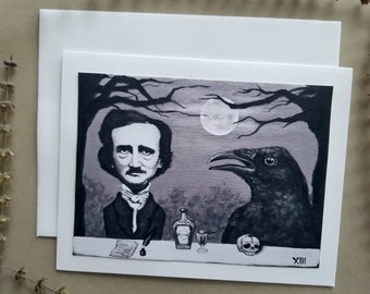 Poe & Raven - art greeting card with envelope - blank inside