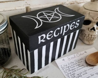 Kitchen Witch - hand painted recipe box with cards - made to order