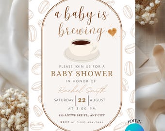 A Baby is Brewing Baby Shower Invitation, Editable Canva Template (Digital Download)