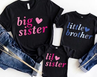 Camisetas a juego para hermanos: Anuncio de embarazo de hermana mayor y hermano pequeño
