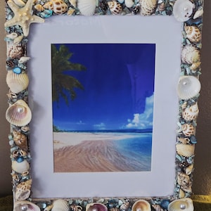 Handmade Seashell Photo Frame: Beach Decor, 8.5x11