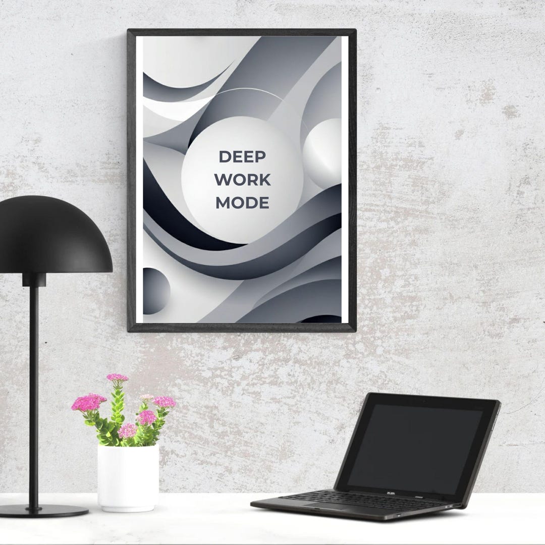 Deep Work Mode | Minimalist 3D Poster | Office Wall Art | Black and ...