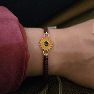 Handmade Yellow Sunflower Charm Bracelet Gift for Him or Her