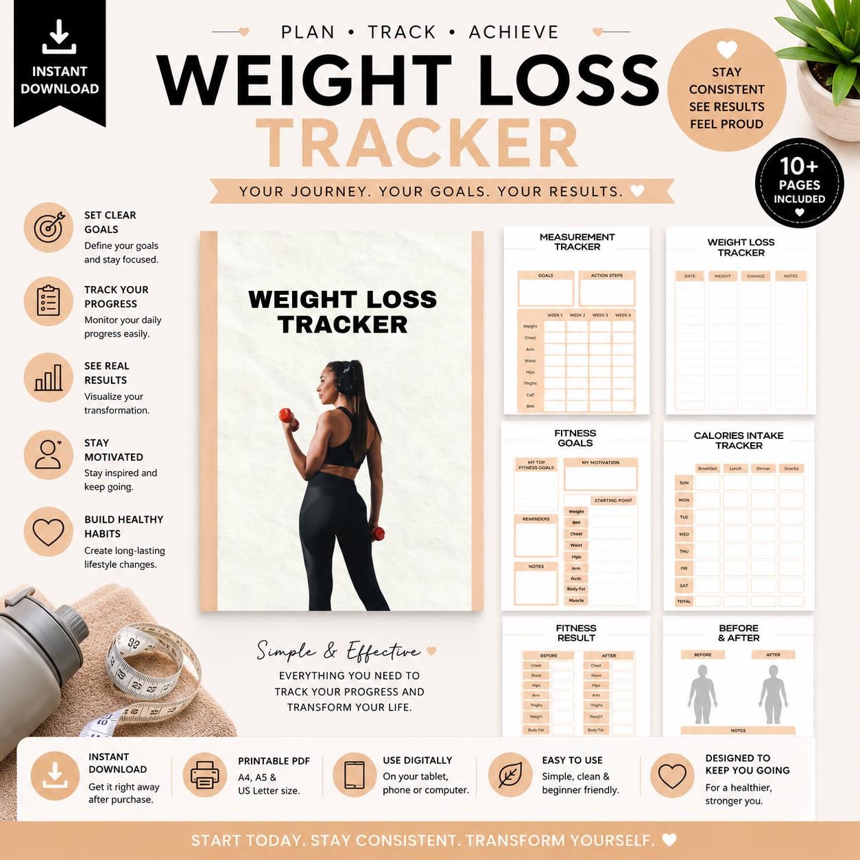 Weight Loss Tracker Printable PDF | Fitness Planner Digital Download ...