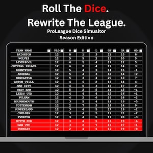 Simulateur Excel de ligue de football | Jeu de Football de Dés | Feuille de calcul de la Ligue de football | 38 saisons de jeu | Outil Excel Sports Simulator