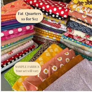 Fat Quarter Bundle Set of 10 100% Cotton Quilting Fabric Stash Builder Assorted Sewing Craft Material Fabric Prints Random selection