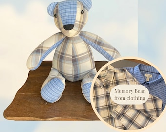 Memory Bear Custom Keepsake Clothing Memorial Gift Bereavement Sympathy Baby Memento Handmade Remembrance Stuffed Animal Personalized Fabric