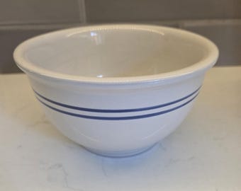 Small Gibson Everyday Bowl- Cream with Blue Pinstripes