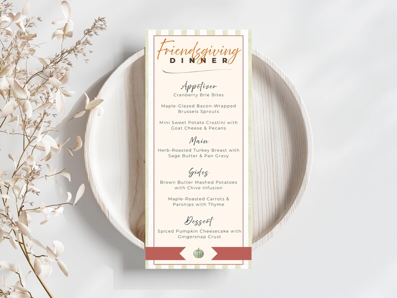 Editable Friendsgiving Menu Template Thanksgiving Dinner Menu