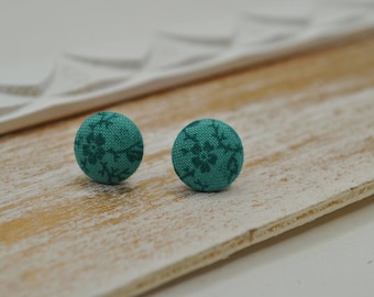 turquoise ear studs fabric covered button