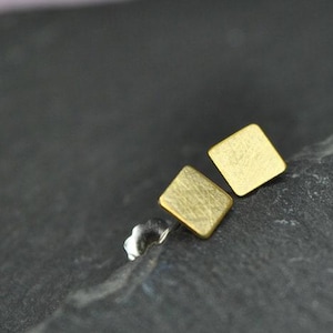 Stud earrings mini square scratched gold stud earrings/ simple earrings/ gift idea/ gift for women/ small gift