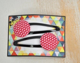 two hair clips dots in red or black