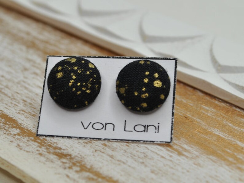 golden Nights earstud earring fabric button image 1