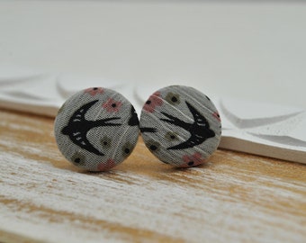 swallow... earstuds fabric button