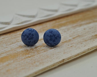 tendriles flowers blue stud Fabric covered Button