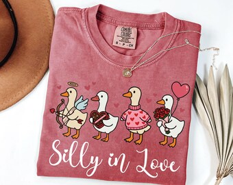 Silly Goose Valentines T-Shirt, Silly in Love Goose Comfort Colors T-Shirt, Cute Valentines Sweatshirt, Valentine Goose Top, Valentines Gift